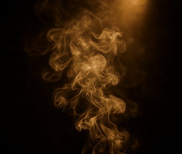 A textured, abstract cinematic shot of swirling smoke illuminated by a single gold spotlight against a black background, evoking mystery and atmospheric storytelling.