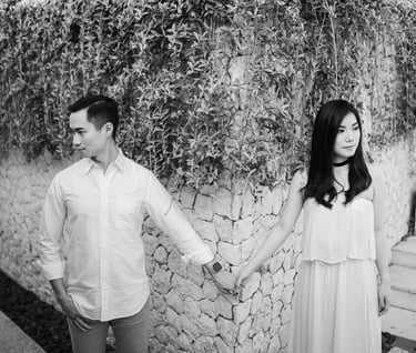 Black and white couple portrait during a proposal photography session at Anantara Uluwatu Bali Resort.