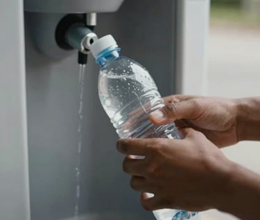 Close-up action shot of hands exchanging a water bottle at a hydration station. Motion blur suggests high speed, while the focus remains sharp on the contact point. Contrast of #0D0D0D shadows.
