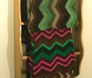 Blanket/Quilt Ladder with Hand Crocheted Afghans.