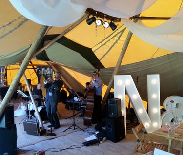 The Hipcats jazz and swing band for hire for marquee - The-Hipcats-outdoor-marquee-wedding-event-jazz-swing-band