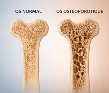 Comparaison os normal et os atteint d ostéoporose structure fragile