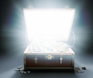 a chest of money with coins and coins