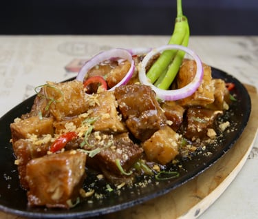 sizzling pork tofu in hot plate