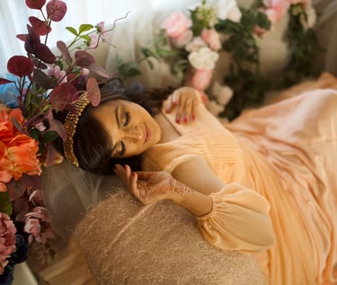 a woman in a dress and a flower crown