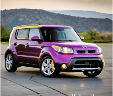 a purple Kia Soul parked on a parking lot
