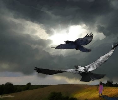 crows in flight painting