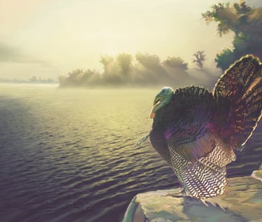 morning reverie turkey at the water's edge painting
