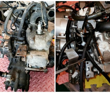 Aprilia RS250 before and after engine restoration