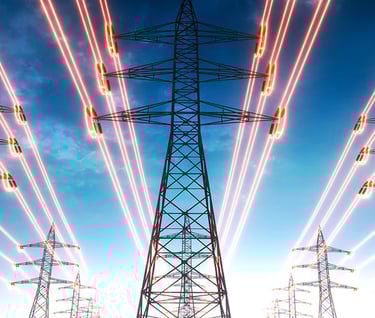 a group of power lines with a sky background