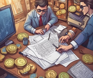 A shiny gold coin featuring the Bitcoin logo is placed next to a colorful, geometric crystal. The background includes branding elements with the Binance logo and the word 'executium'. A faint chart is visible in the background, indicating a financial or trading context.