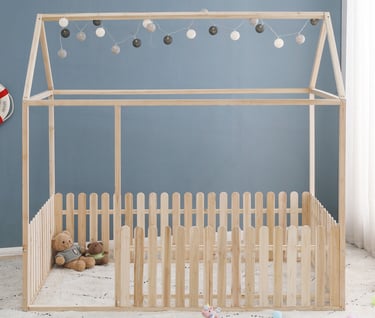 Twin Child House Bed Frame Wood Floor Baby Kids Toddler Tent Bedroom