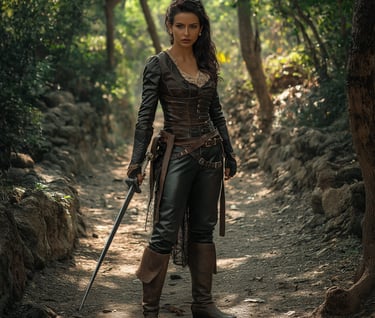 pirate sassy mischief fun funny sword hunter trouble forest woods mountains swamp outdoor leather