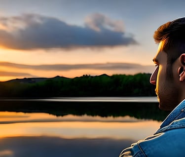 a reflexão filosófica expressa no jovem que admira o por do sol