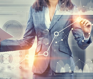 A woman analyzing a trend on a futuristic display