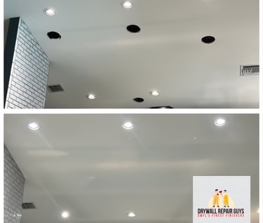 Before & After of drywall repair to a kitchen ceiling