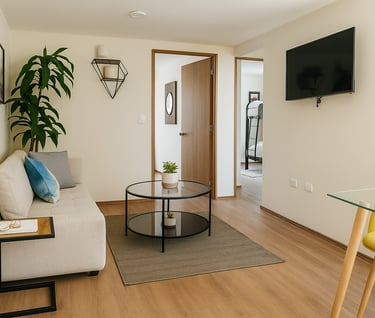 nterior de sala en departamento muestra de La Viga en Iztacalco, CDMX.