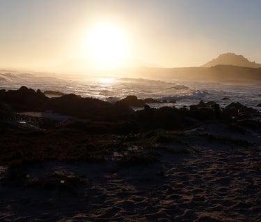 A walk on a sunset beach