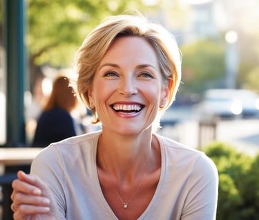 A happy woman in her 40s
