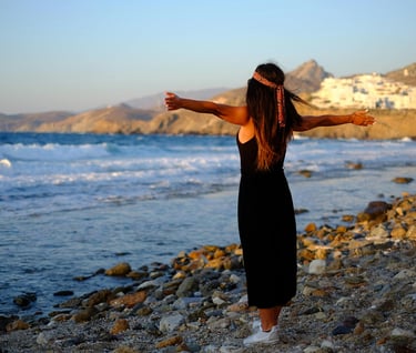 Woman at a beach in Greece