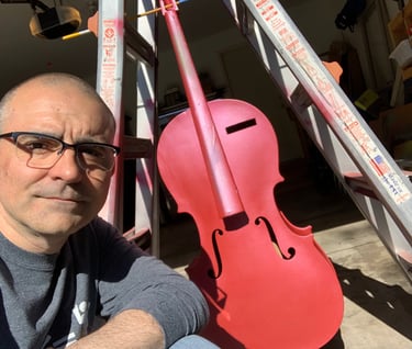 Ed Lead Penguin with Red Cello