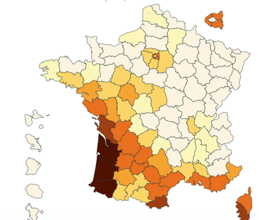 carte de France infestation termites