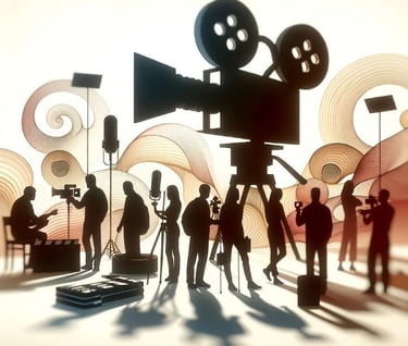 Graphic image: Production Crew in Silhouette at work