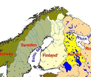 Maps of Karelia shows the place to be a land of lakes that straddles Russia and Finland.