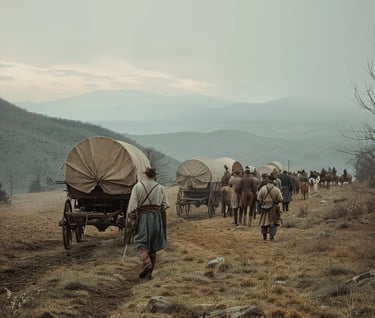  frustrated settlers preparing their wagons to move westward despite the proclamation