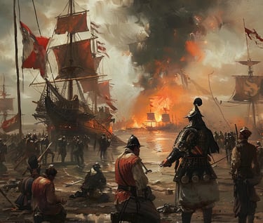 captured Dutch sailors kneeling before a Chinese general