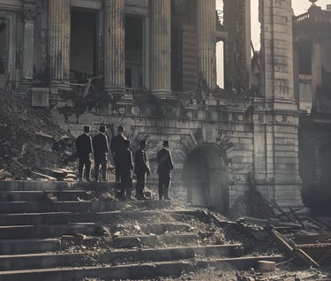 Boston City Hall, 1872 – Mid-range shot of city officials standing on the steps