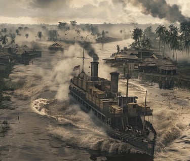 Belgian riverboat moving through the Congo River
