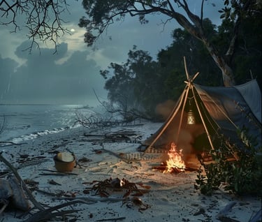 makeshift Dutch encampment on the beach