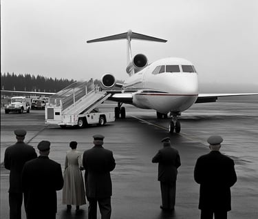  airport near Eugene, Oregon in spring 1963, the Boeing 727 descends onto a shorter runway