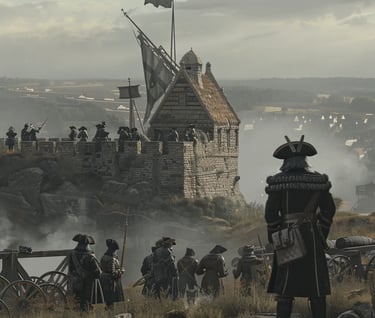 Dutch and English soldiers inspecting a fortified town in the Spanish Netherlands