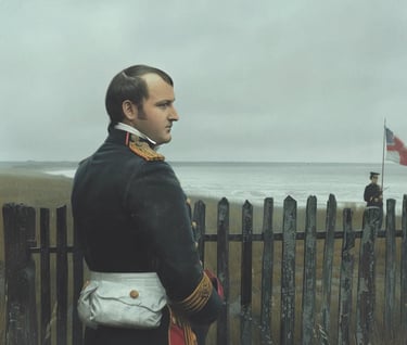 Napoleon standing near a weathered wooden fence