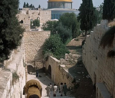 Late-day sun gilds the Dome of the Rock and olive-colored hills, Jerusalem, 1626