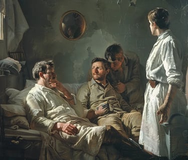 soldier with his newly reconstructed nose, sitting upright in bed