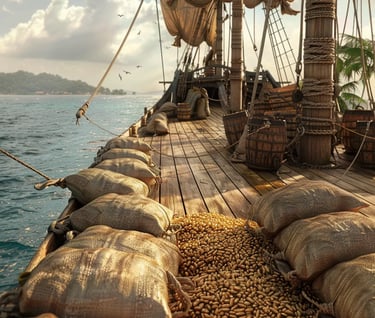 sacks filled with maize being loaded onto the Santa Maria
