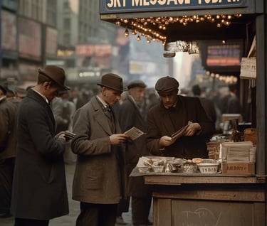 A crowd gathers at Times Square’s newsstand