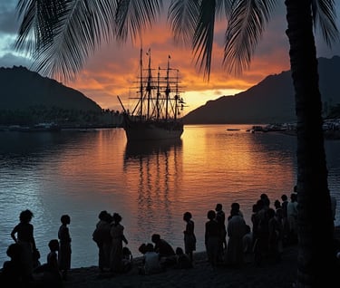 Golden sunset over calm Honolulu Harbor