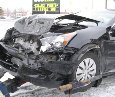 Fender Bender on towing dolly, by New Tecumseth Towing
