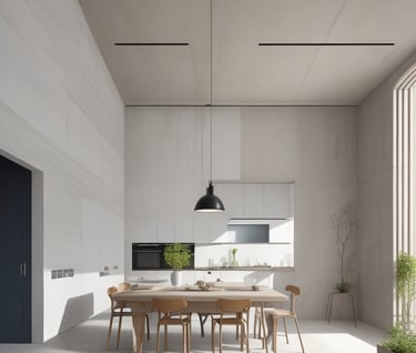a dining room with a table and chairs