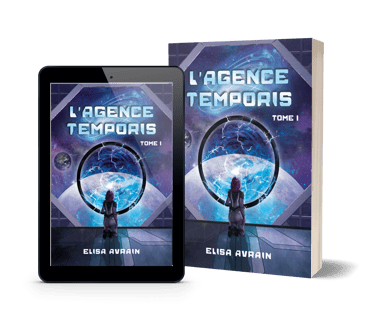 Mockup L'agence temporis, la saga de science fiction d'Elisa Avrain.