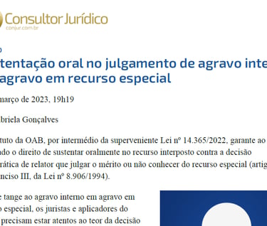 Sustentação oral no julgamento de agravo interno. Por Gabriela Gonçalves
