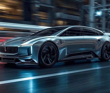 carro futurístico moderno representando o investimento das montadoras em carros híbrido plug-in.