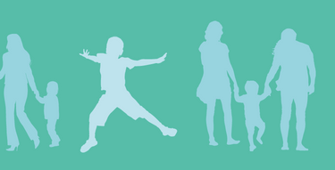 banner graphic of children and families happily walking, holding hands and jumping