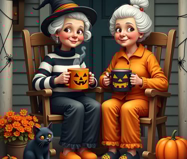 a couple of people sitting on a porch