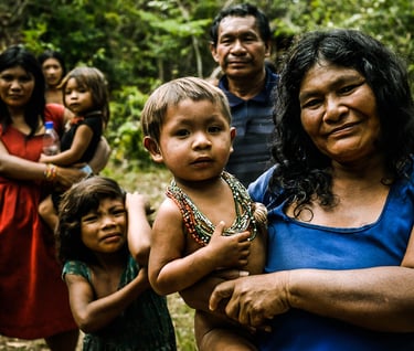une femme piraha qui tient un enfant dans ses bras