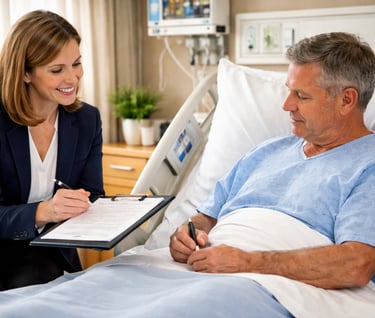 Hospital notary service in Prince William County VA assisting patient with document signing bedside